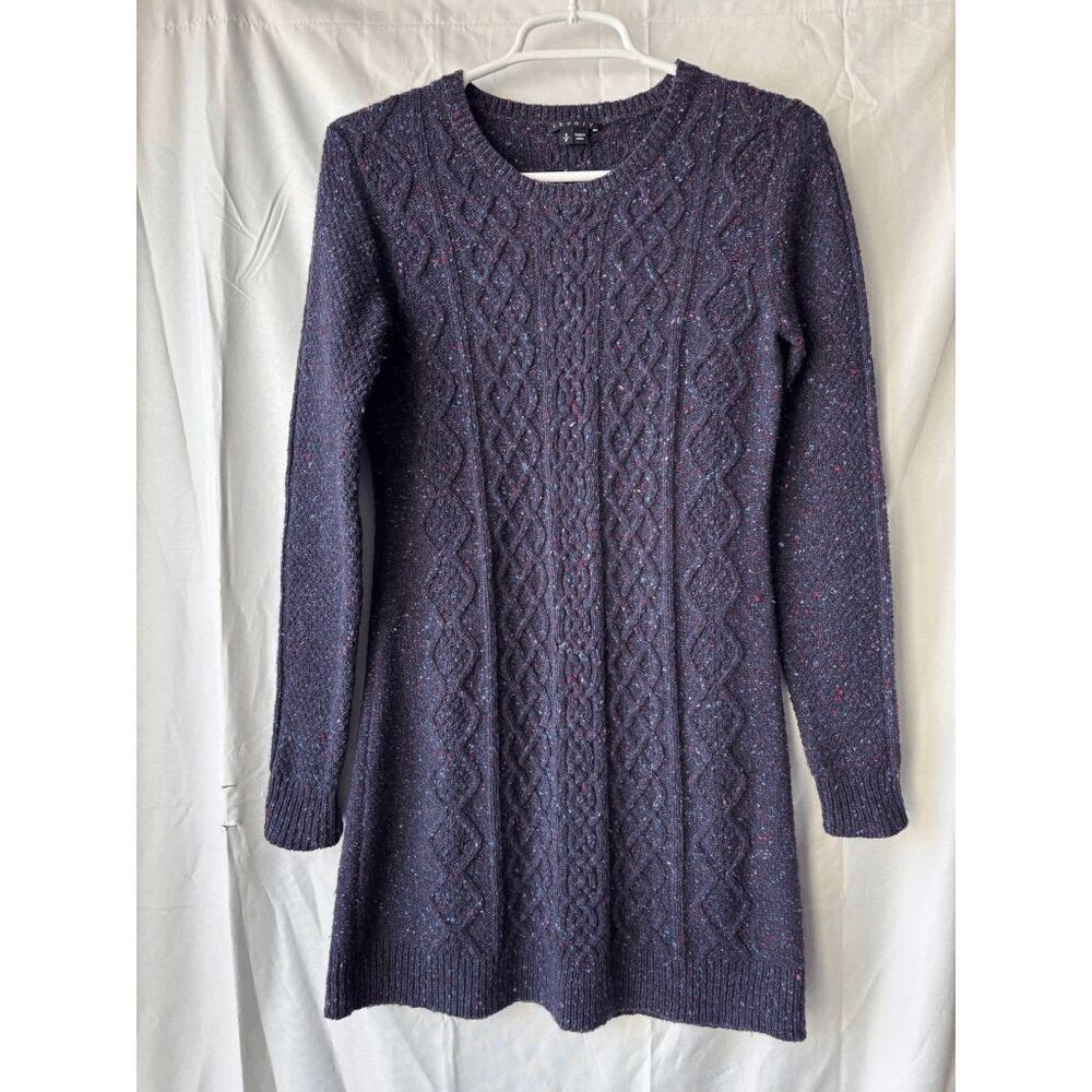 Theory Mayly Fleck Wool Cable Knit Sweater Dress Purple Blend Womens Size Small